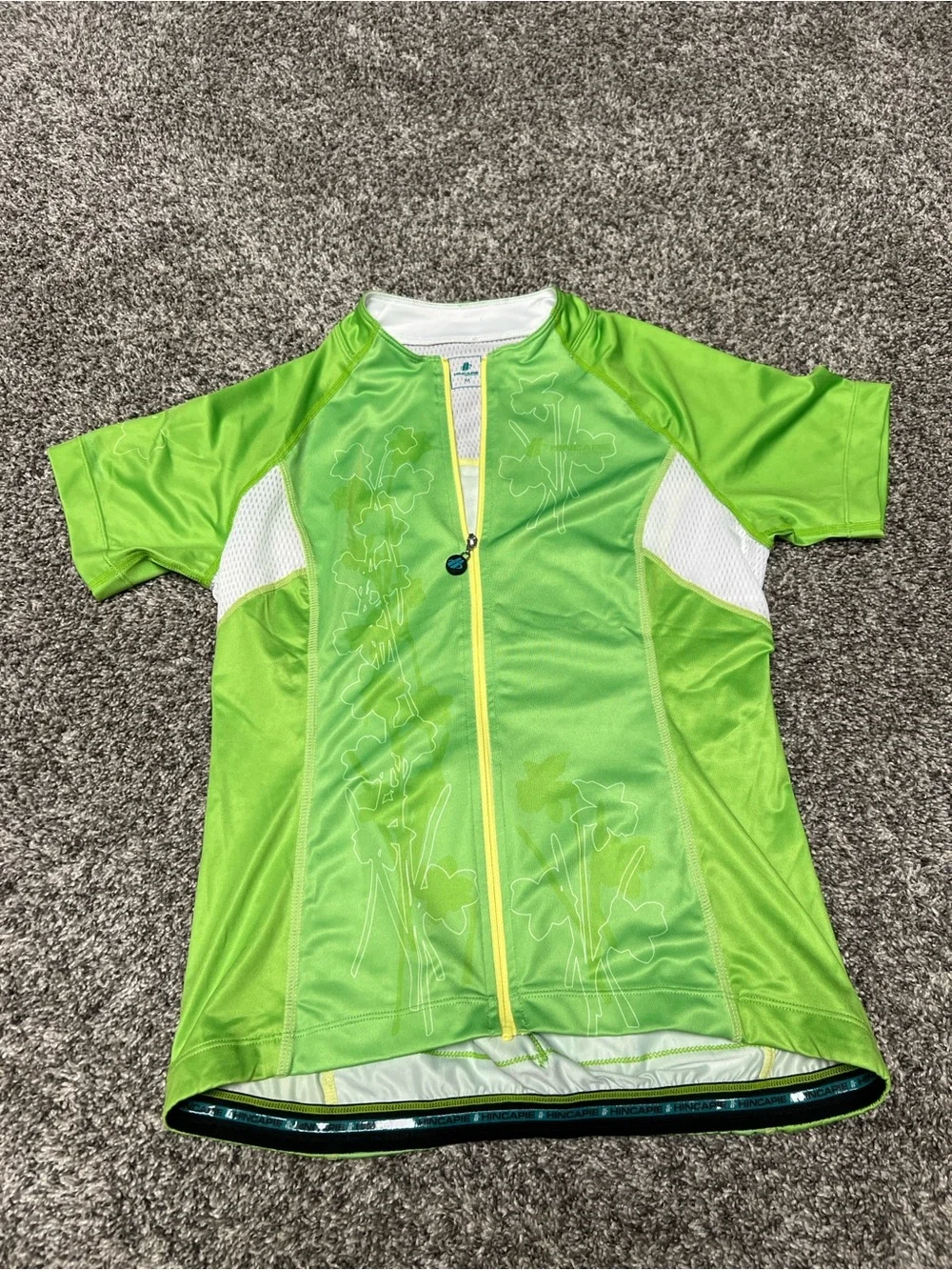 Hincapie Woman’s M Cycling Jersey Green Floral Full Zip Short Sleeve Vented - Picture 1 of 6